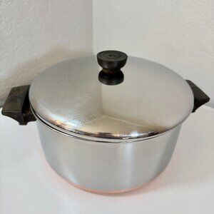 VTG Revere Ware 4 Qt Stockpot Copper Clad Bottom Stainless Steel 1801 USA w/Lid